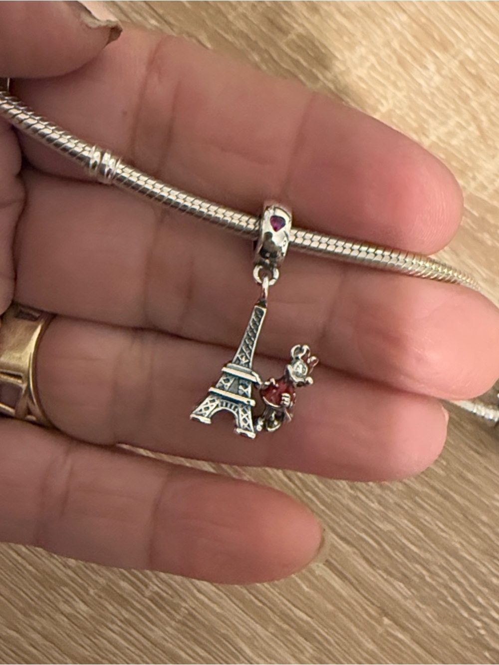 Disney Silver Eiffel Tower Charm Bracelet with Red Accent